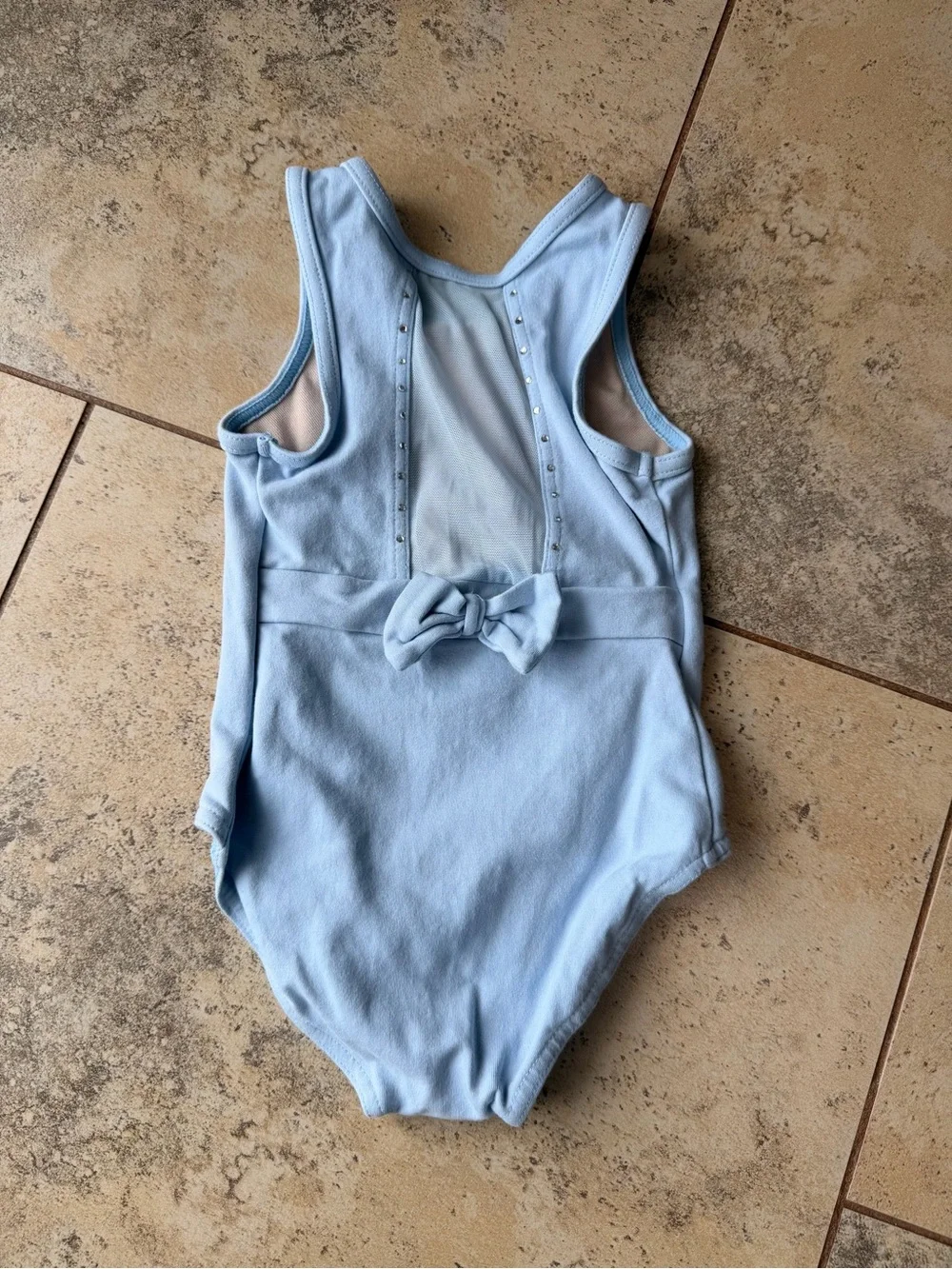 Weissman XXSC Light Blue Rhinestone Bow Mesh Back Dance Leotard